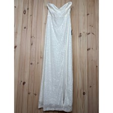 NWT Lulus Exquisite White Velvet Burnout Strapless Maxi Dress Wedding Bride Sz L