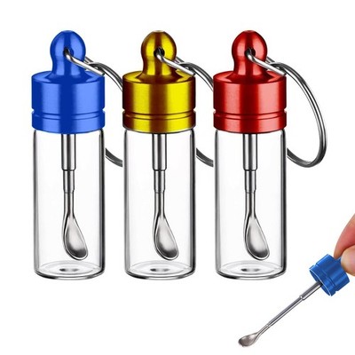 AABDTYYD Flasche mit Löffel, 3 Stück Mini Glasbehälter rot, gelb, blau 