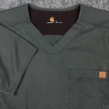 Carhartt Scrub Top Shirt Mens Small Green V-Neck Ripstop Chest Pocket Workwear