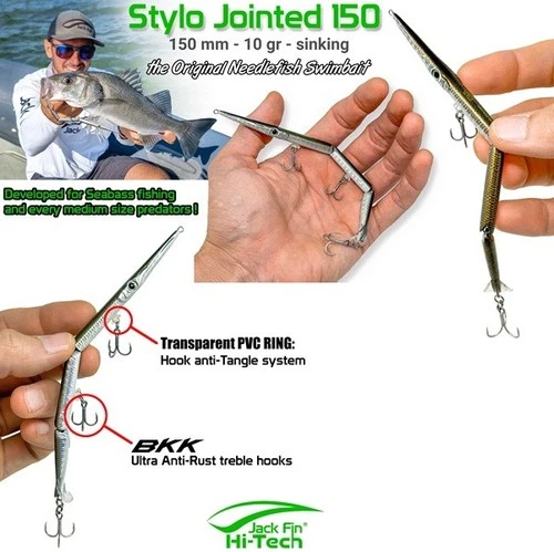 JACK FIN STYLO JOINTED 150 Hard Lure Sinking Spinning Italy Sea Bass 150mm 10gr