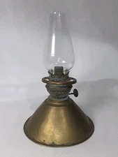 Antique Veritas Brass Minature Cone Shape Oil Lamp with Chimney Made In England