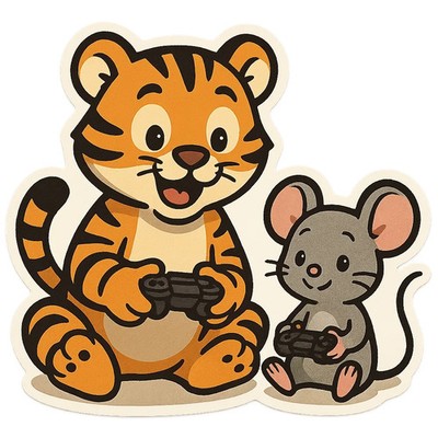 Tiger und Maus 9x9 cm Autoaufkleber Sticker Videospiele spielen