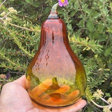 Vintage Handblown Blenko Orange And Yellow Glass Pear Decor - Pretty