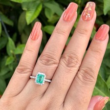 Halo Emerald Ring 925 Sterling Silver Gift For Her Engagement Ring.