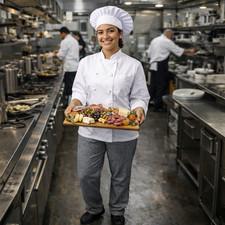     Chef Works Black  White Check Chef Pants   Size M 32" waist Has leg stain