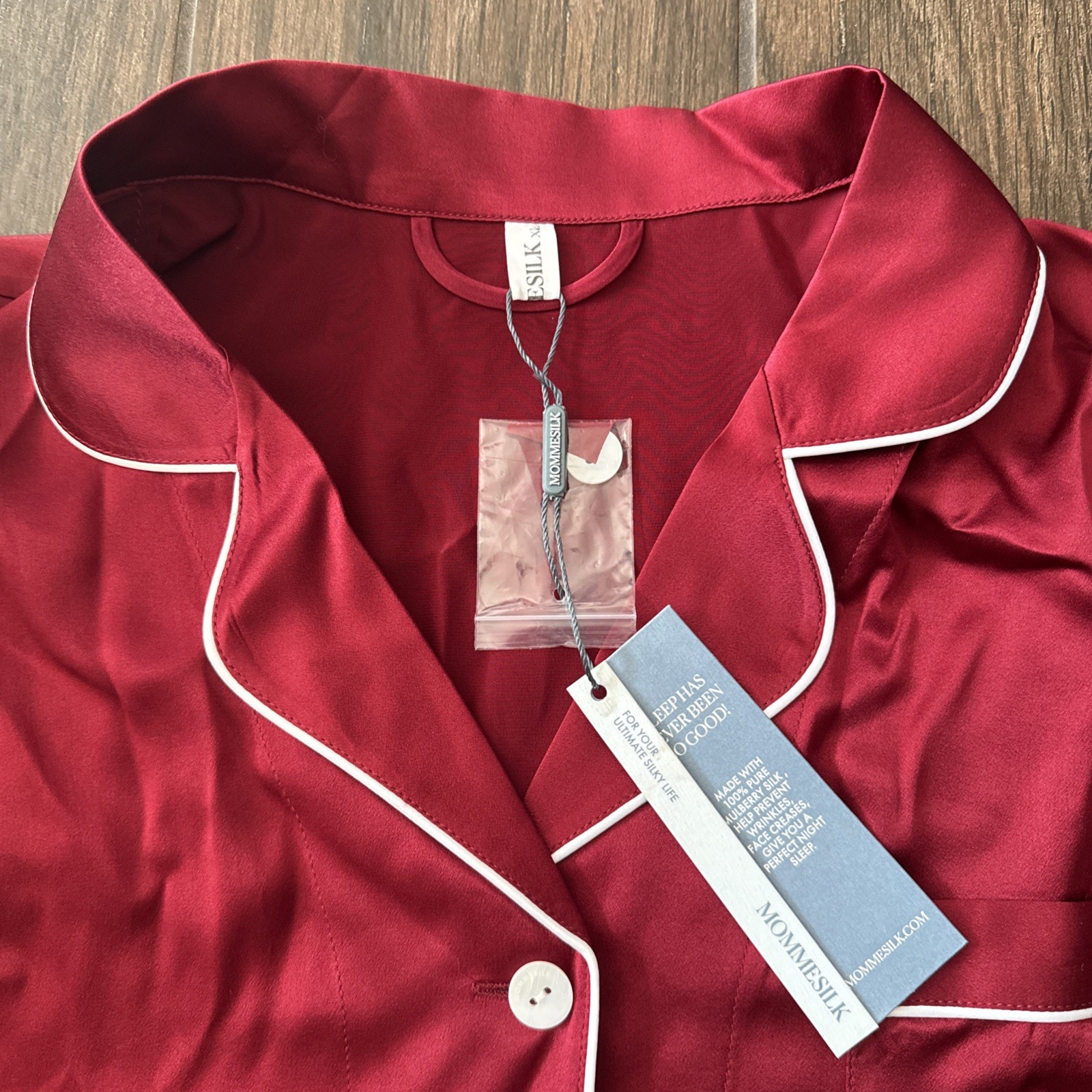 Mommesilk 100% Mulberry Silk Piped Pajama Set Womens XL Red NWT Long Sleeve