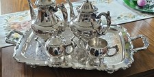 VINTAGE ONEIDA USA SILVER PLATED ORNATE GEORGIAN SCROLL   TEA SET/TRAY