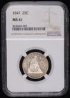 1847 Seated Liberty Silver Quarter Coin NGC MS-61