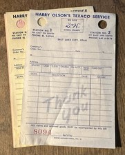 HARRY OLSON &lsquo;S TEXACO SERVICE SALT LAKE CITY UTAH NCR FORMS 1950s