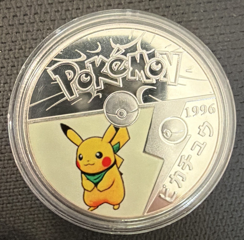 Pokémon Pikachu CCG Commemorative Coin 1.5in Embossed Metal Silver 1996