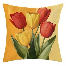 Yellow Tulip Throw Pillow Covers Red Flowers Plant Pillow Cases Square Cushio...