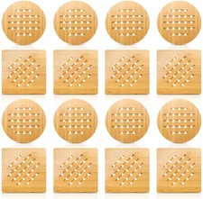 16 Pack Bamboo Trivet Kitchen Hot Pads Mat Set for Hot Dishes/Bowl/Teapot/Hot Po
