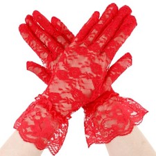Black Lace Gloves For Women - Elegant Short Lace Tea Party Wrist Length Red
