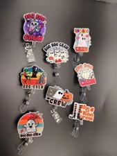 Lot Of 8 Halloween Medical Nurse Retractable Sparkle Badge Reel/Name Tag Holders