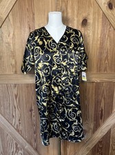 NWT Vintage Y2K Vanity Fair Satin Nightgown M Black Gold Baroque Scroll Versace