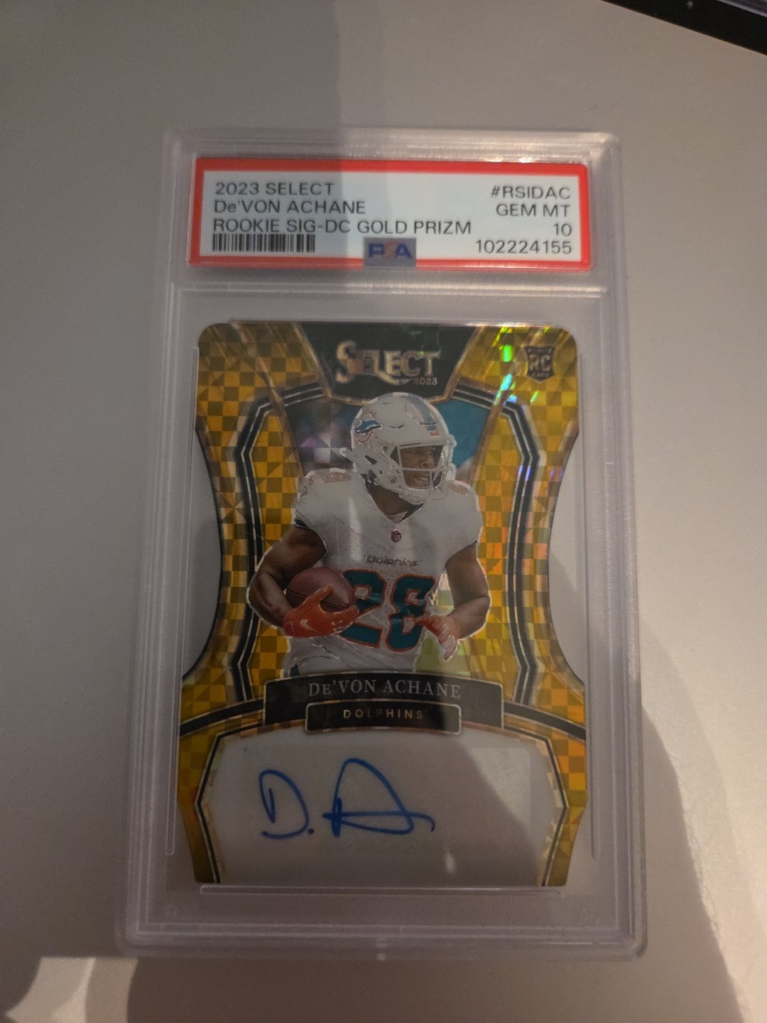 2023 Select -Rookie Signatures De'Von Achane #RSI-DAC Gold Prizm /10 (RC) PSA 10