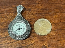 Quartz Necklace Pendant Watch Sterling Silver Case Japan Movement - New Battery