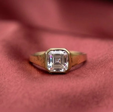 3CT Asscher Cut Moissanite Ślubny pierścionek zaręczynowy w kolorze żółtym pozłacany 14K