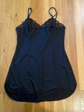 Vintage Wonder Maid Non Cling Black Silky Nylon Full Slip w/ Lace Lingerie Sz 38