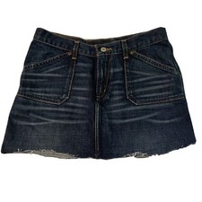 Express Precision Fit Dark Blue Wash Jeans Skirt Frayed Hem SZ 7/8 100 Cotton