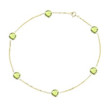 14K Yellow Gold Anklet Bracelet With Peridot Gemstones 10.5 Inches