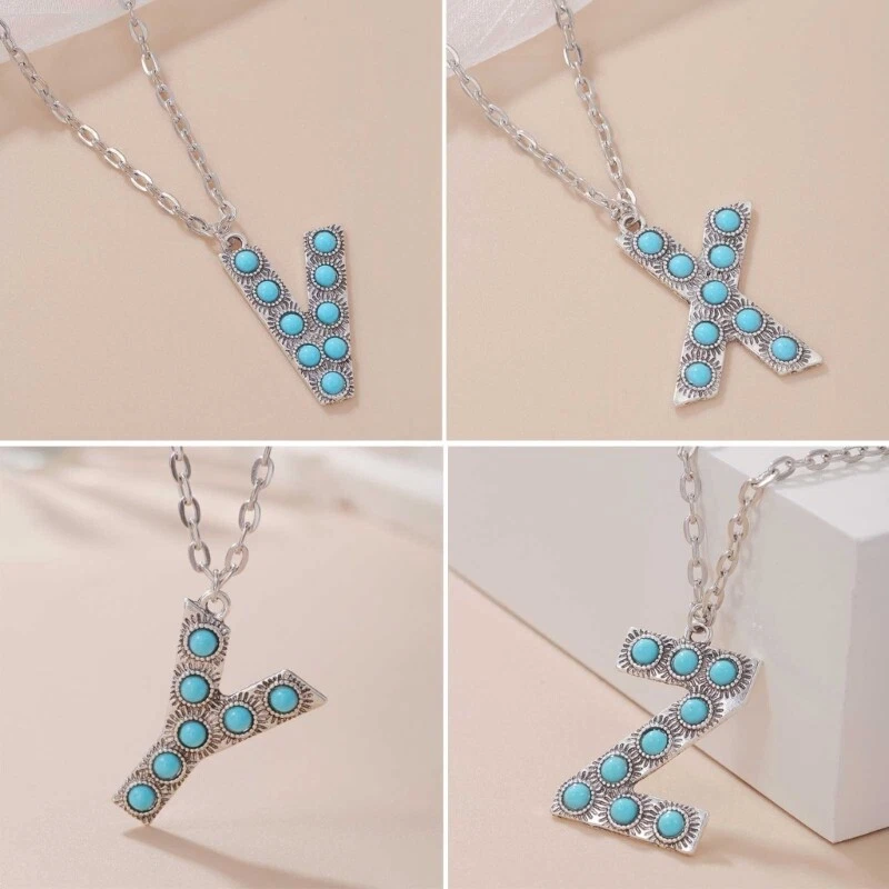 Turquoise initial necklace wholesale deals
