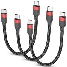 6 Inch Short USB C to USB C Cable, 0.5Ft 3 Pack Short USB C Charger Cable Braide