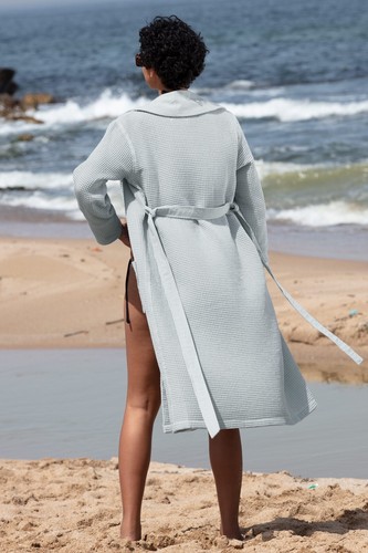 SEYANTE Women's Turkish Cotton Waffle Shawl Collar Bathrobe, Lightweight, Long - Picture 31 of 36