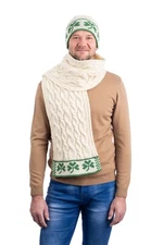 SAOL Irish Shamrock Aran Scarf Men's Cable Knit 100% Merino Wool Scarf Warm Soft