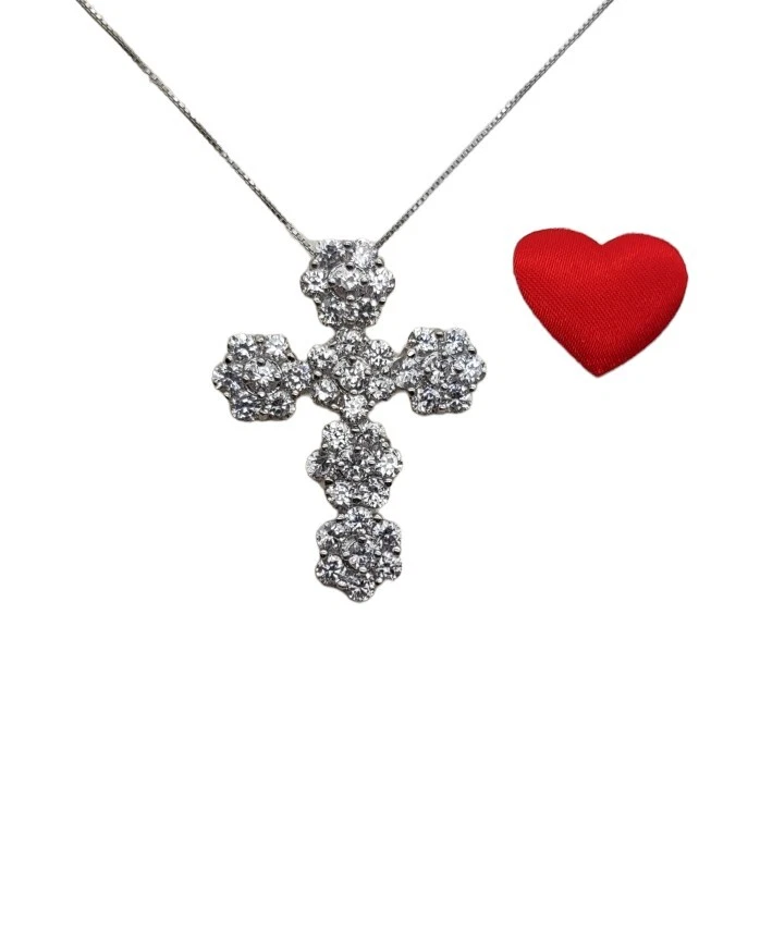 collana donna argento 925 con croce. pendente con zirconi bianchi oro bianco. - Immagine 2 di 4