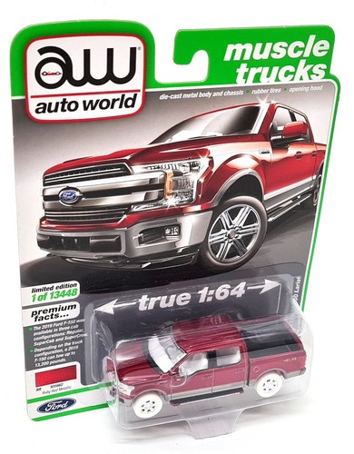 Autoworld 1/64 Ford F-150 Lariat 2019 Chase Version White Tyres Metallic Red - Picture 2 of 7