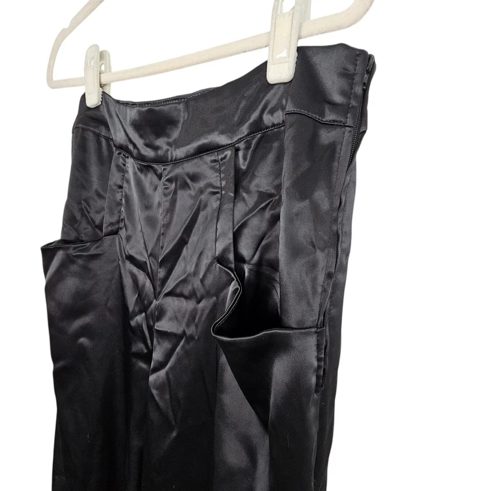 Pantalones de satén únicos vintage para mujer L 10-12 negros pantalones de pierna ancha para mujer  Foto 4 de 4