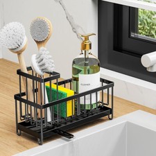 Black Sponge Holder for Kitchen Sink,Sink Caddy Organizer with High Brush Holder