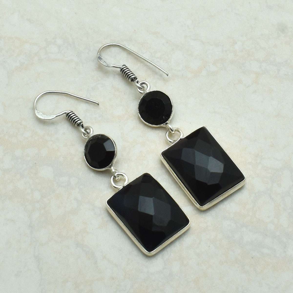 Black Onyx Gemstone Drop Dangle Earrings Jewelry Promise Day Gift 1.8