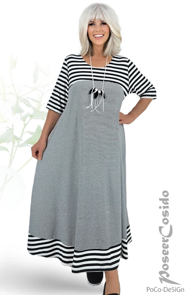 LAGENLOOK Sommer Ballon-Kleid schwarz weiß 44 46 48 50 52 54 56 58 L XL XXL XXXL - Bild 2 von 4