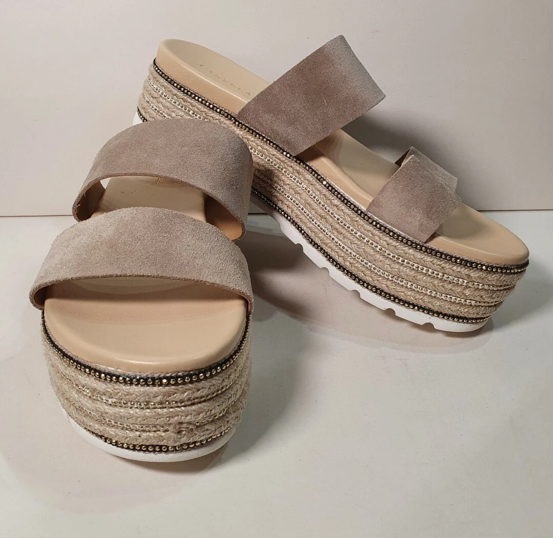 Carvela Ladies Suede Double Strap Sandals Taupe Flatform Sliders