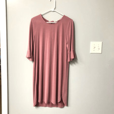 pleione bell sleeve shift dress size large mauve pink back ties modal