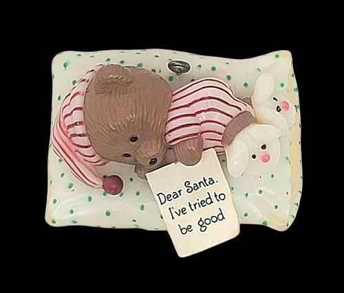 Vintage 1988 Carlton Christmas Ornament Roommate Bear "Santa I've Tried To Be Good"