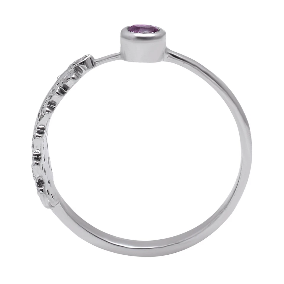 Silver 925 Adjustable Diamond & Ruby Feather Ring - Image 3 of 4