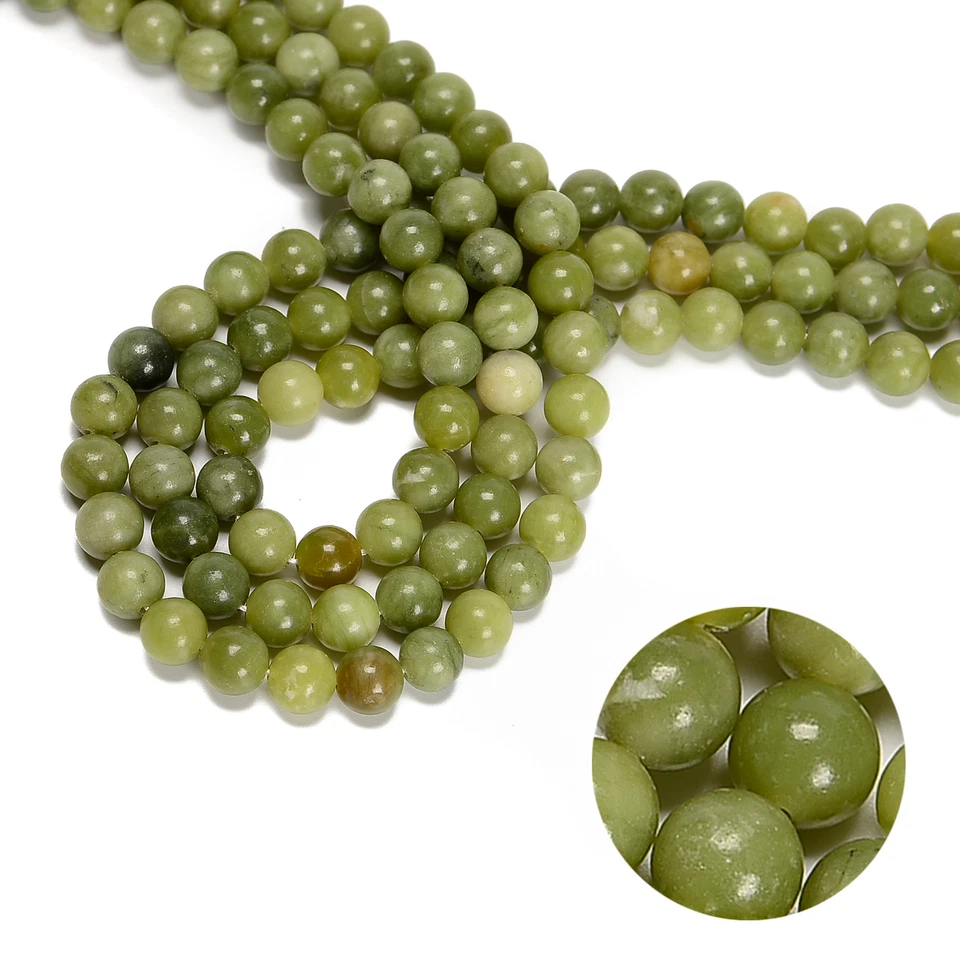 Cuentas redondas lisas de jade verde chino natural 4 mm 6 mm 8 mm 10 mm 15,5"" hilo Foto 3 de 4