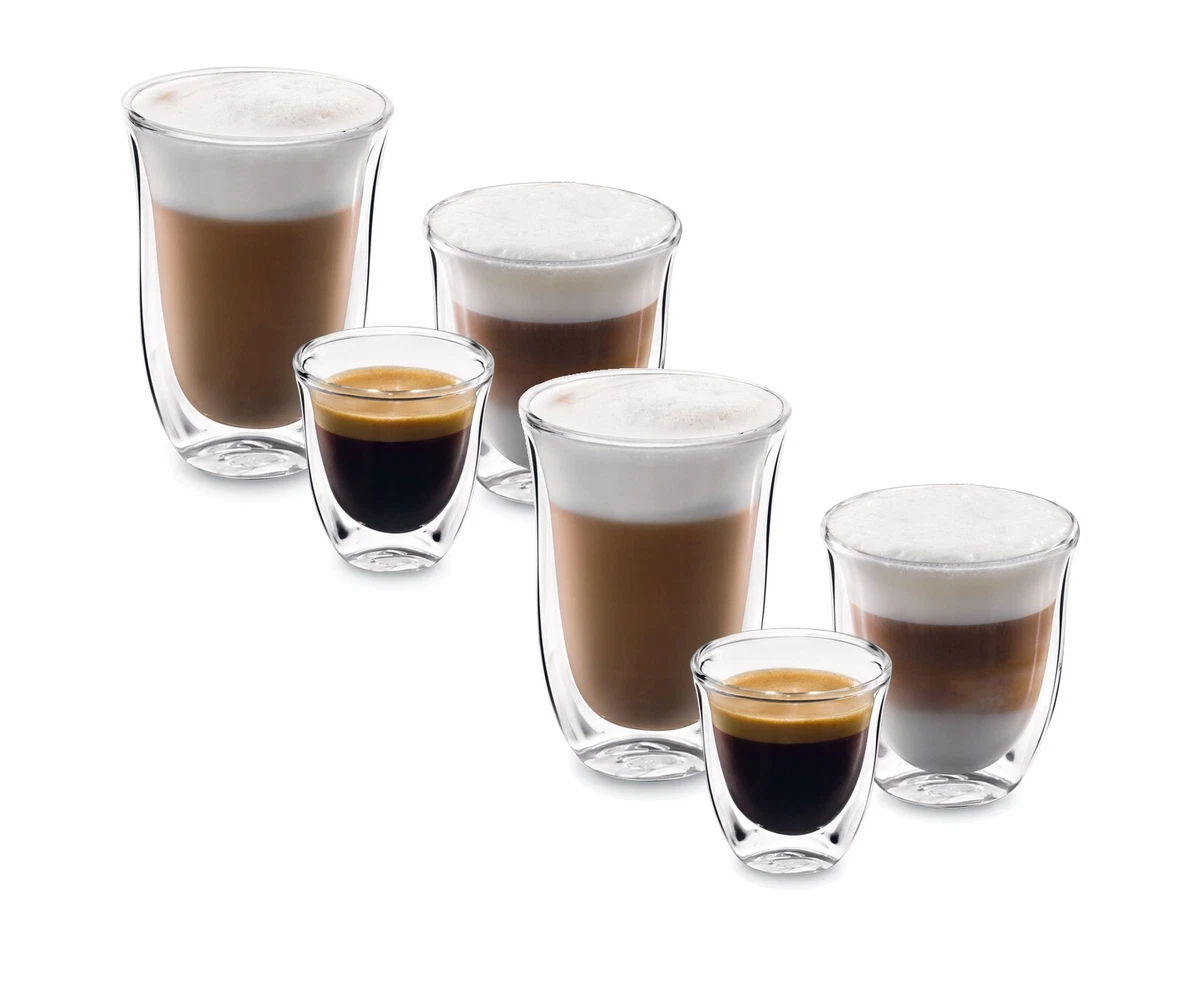 DeLonghi 6 Tasses Café Cappuccino Lait Verre Thermique Double Mur Elegante