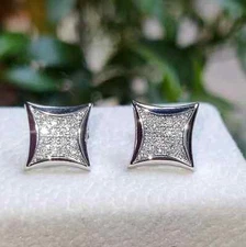Women Cluster Square Stud Earrings 14k White Gold Plated Lab Created Diamond