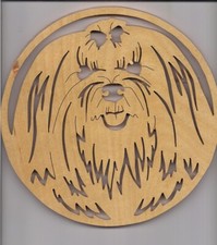 Hand Made Maltese Wooden Dog Cutout Wall Hanging 8 in dia 