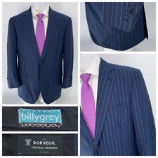 Billy Grey Blazer 42R Blue Pinstripe Dormeuil Wool 2B 2V Func. Cuffs YGI X4-81