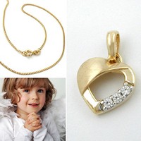 Baby Kinder Echt Gold 333 Herz Zirkonia AnhäNger Herzchen Kette Silber 925 Vg