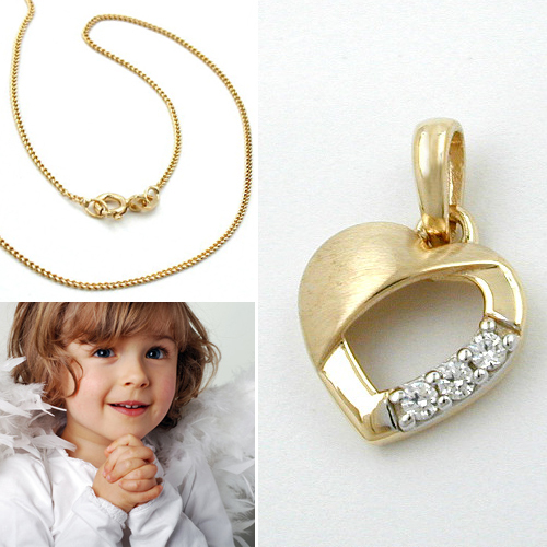 Baby Kinder Echt Gold 333 Herz Zirkonia AnhäNger Herzchen Kette Silber 925 Vg-image