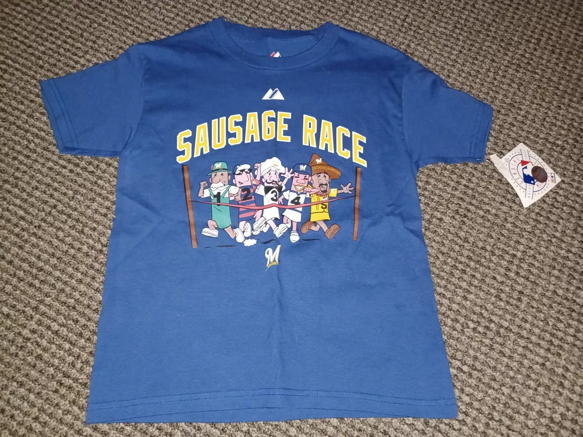 MILWAUKEE BREWERS Famous Sausage Race T-shirt by Majestic Size S MLB