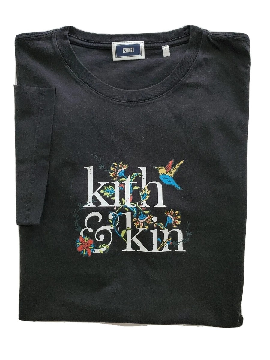 Kith ビンテージ　Tシャツ NEW KITH & Kin Hummingbird Flowers Mens Vintage Black Tee