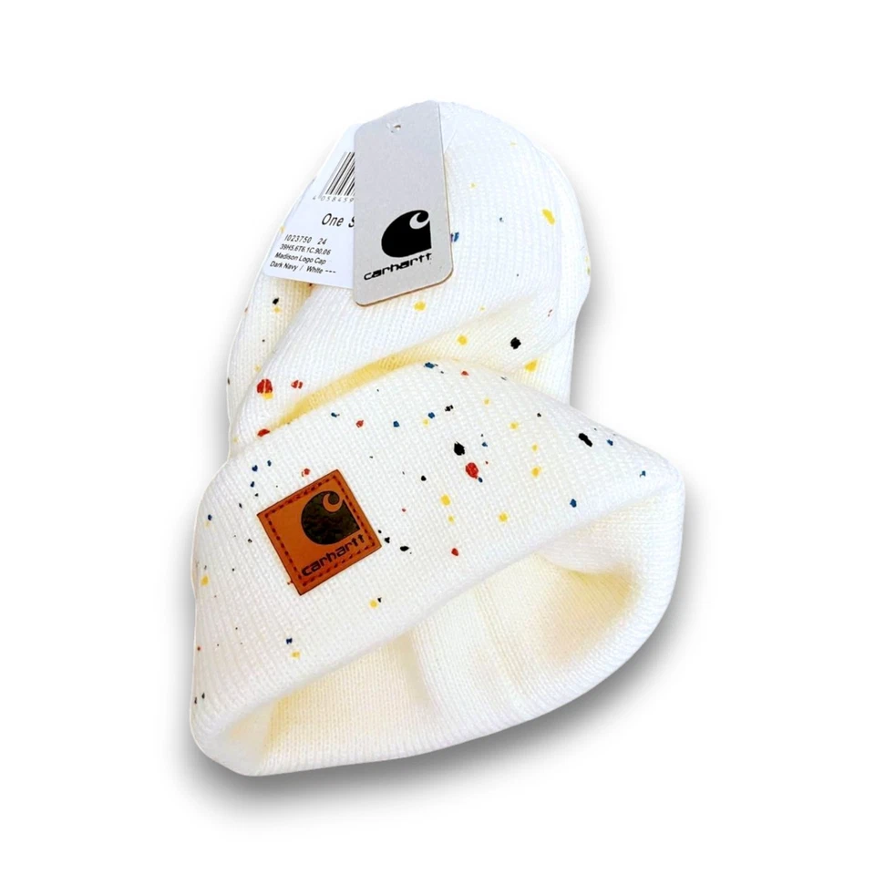 Unisex Gorro Pintura Salpicaduras Blanco Sombrero Acrílico Invierno Cierre Tirar Gorra Tejida A18 Foto 2 de 2