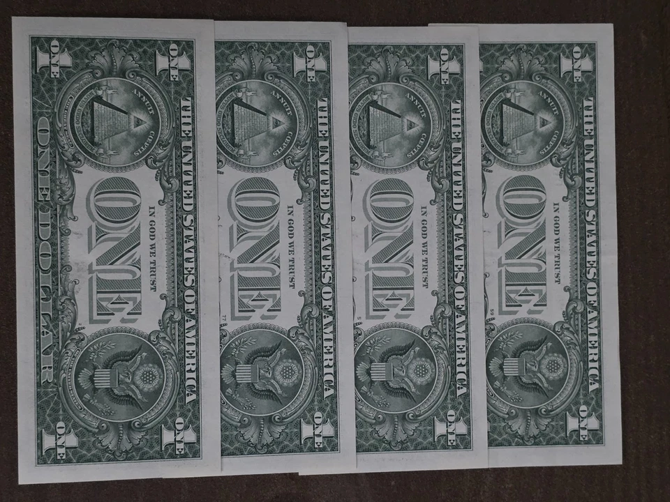 Lot of 4 $1 fancy serial numbers broken ladders circulated digits 0 through 7 - Image 4 of 4